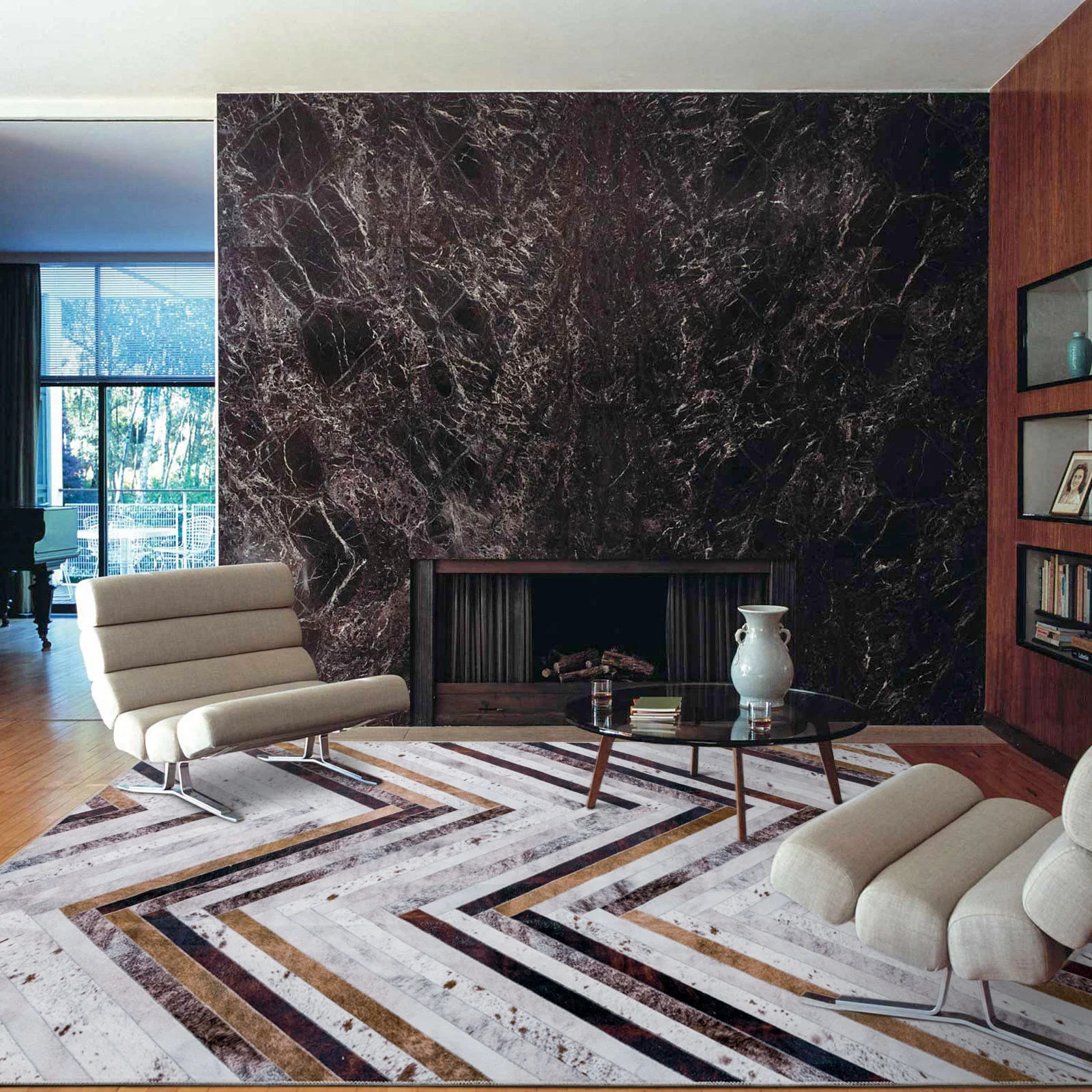 Large Faux Cowhide Rug Grey Brown Striped Calf Hide Modern Carpet Machine Washable Rugs - Image 3