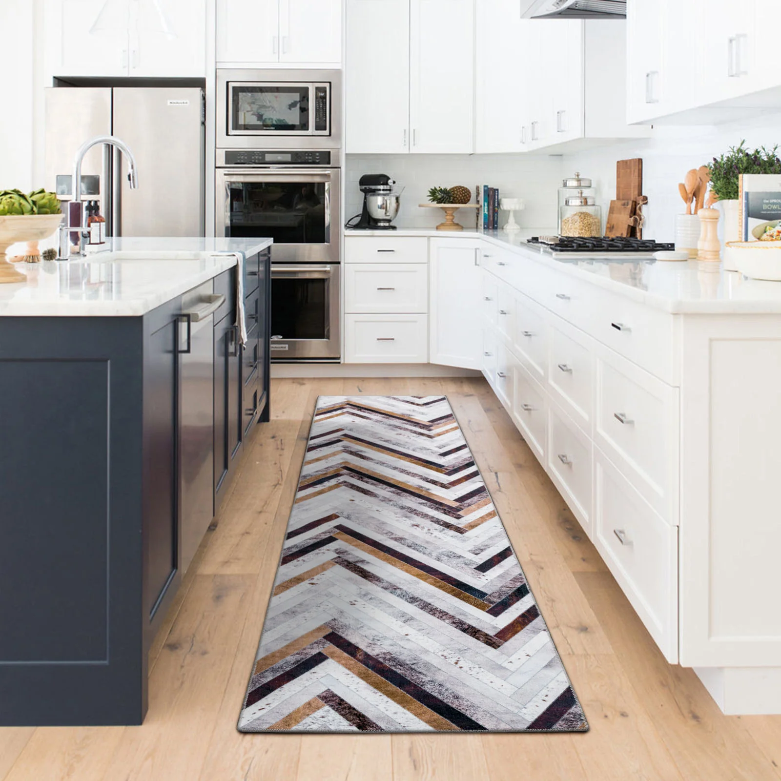 Large Faux Cowhide Rug Grey Brown Striped Calf Hide Modern Carpet Machine Washable Rugs - Image 5