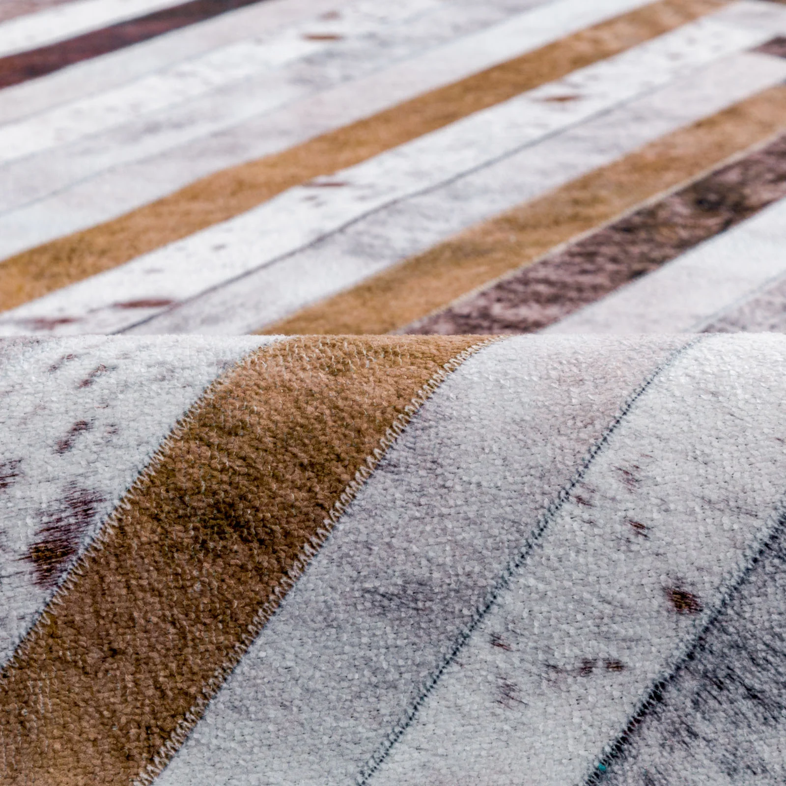 Large Faux Cowhide Rug Grey Brown Striped Calf Hide Modern Carpet Machine Washable Rugs - Image 8