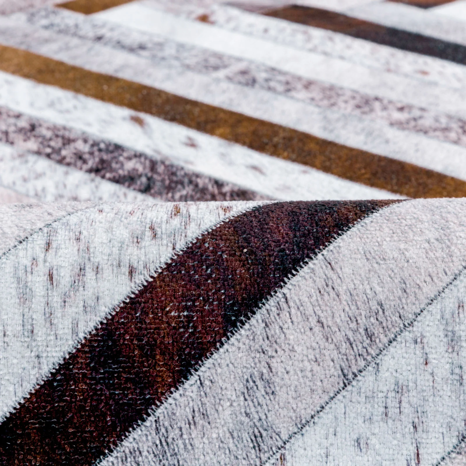 Large Rug Brown Grey Zig Zag Striped Faux Cowhide Patchwork Carpet Machine Washable Runner 5 Size - Image 9