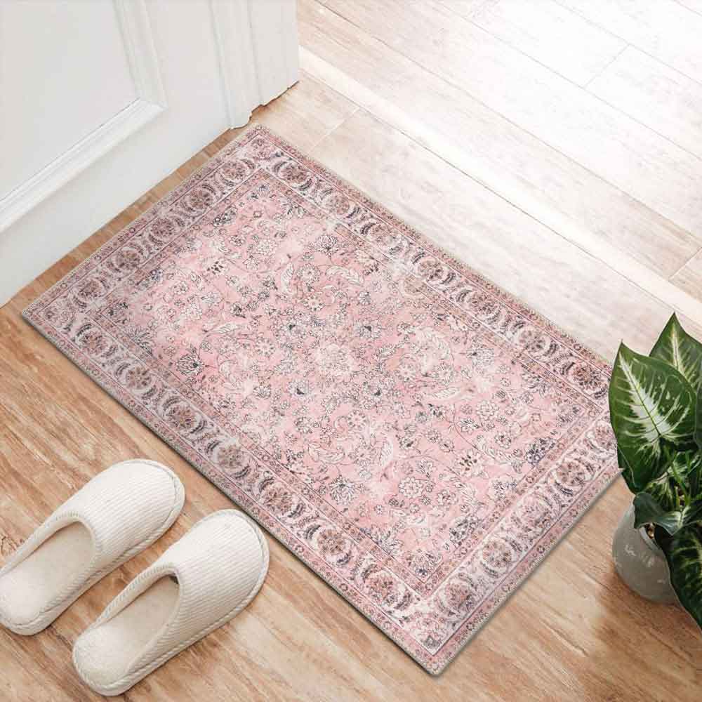 Large Rug Dusty Pink Beautiful Allover Distressed High Traffic Carpet Runner Machine Washable - Image 13
