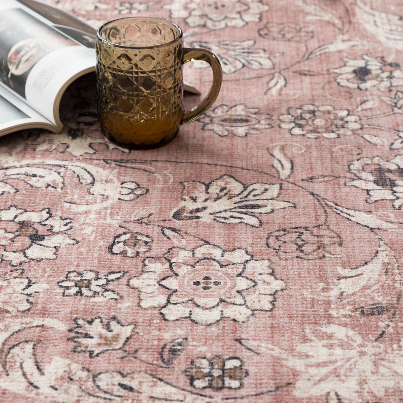 Large Rug Dusty Pink Beautiful Allover Distressed High Traffic Carpet Runner Machine Washable - Image 16