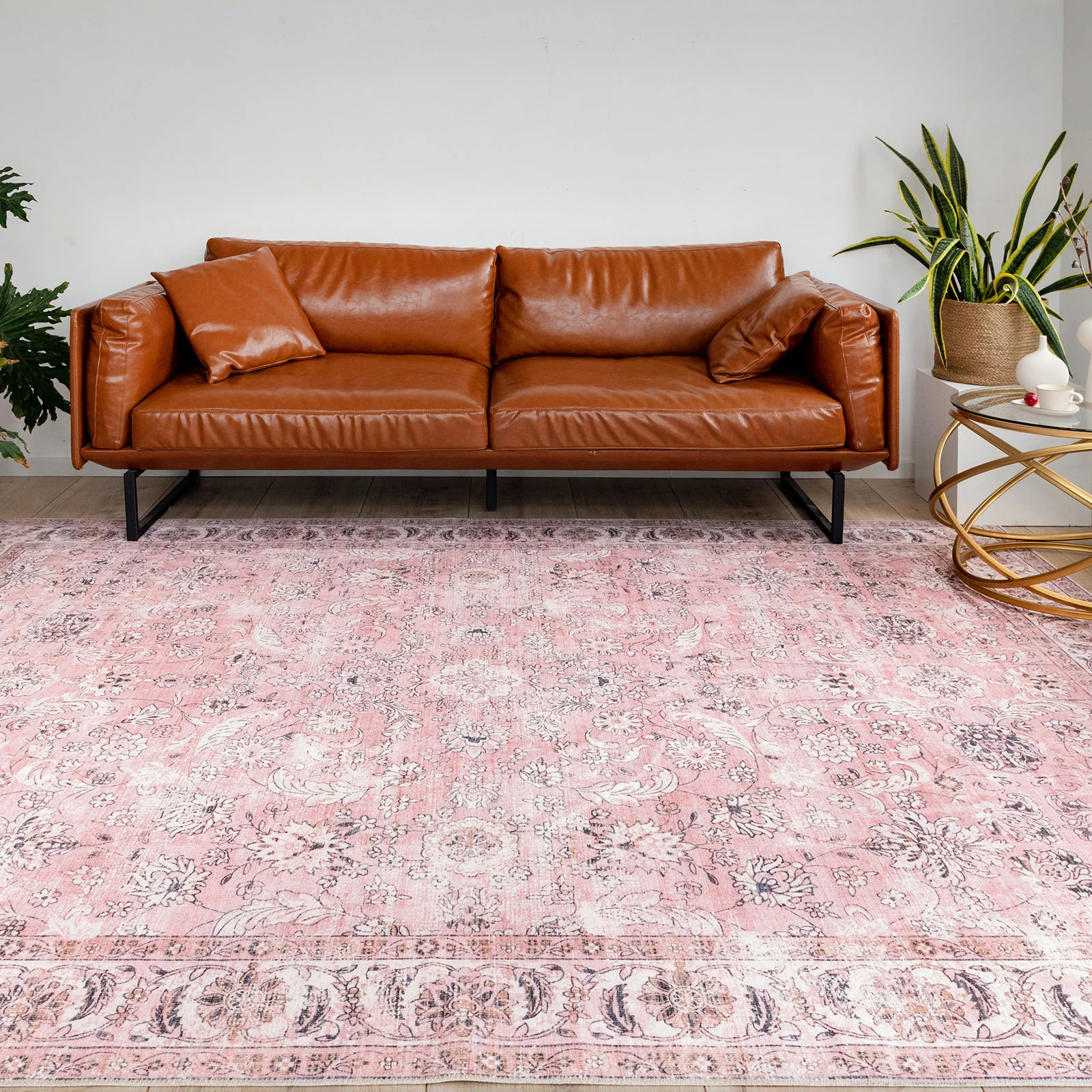 Large Rug Dusty Pink Beautiful Allover Distressed High Traffic Carpet Runner Machine Washable - Image 3