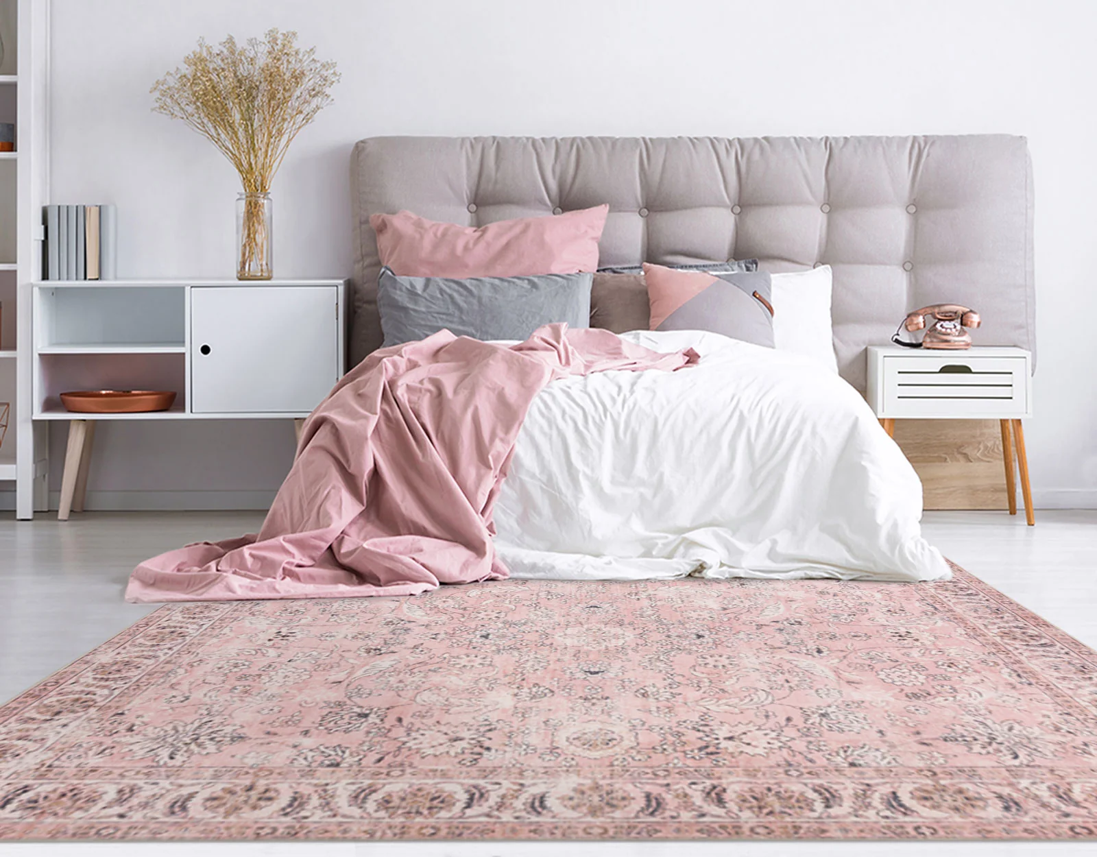 Large Rug Dusty Pink Beautiful Allover Distressed High Traffic Carpet Runner Machine Washable - Image 6