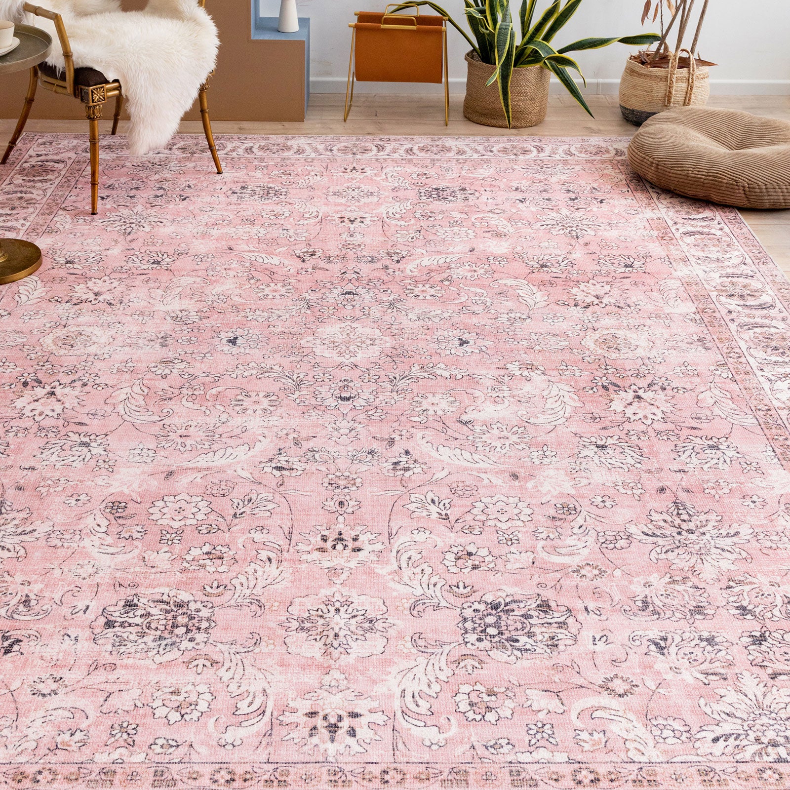 Large Rug Dusty Pink Beautiful Allover Distressed High Traffic Carpet Runner Machine Washable - Image 7