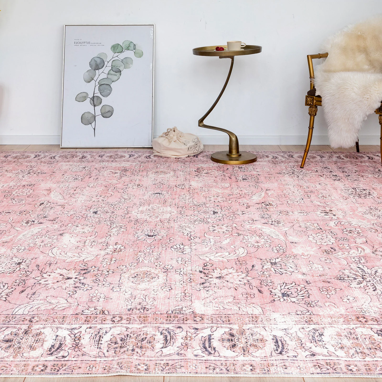 Large Rug Dusty Pink Beautiful Allover Distressed High Traffic Carpet Runner Machine Washable - Image 8