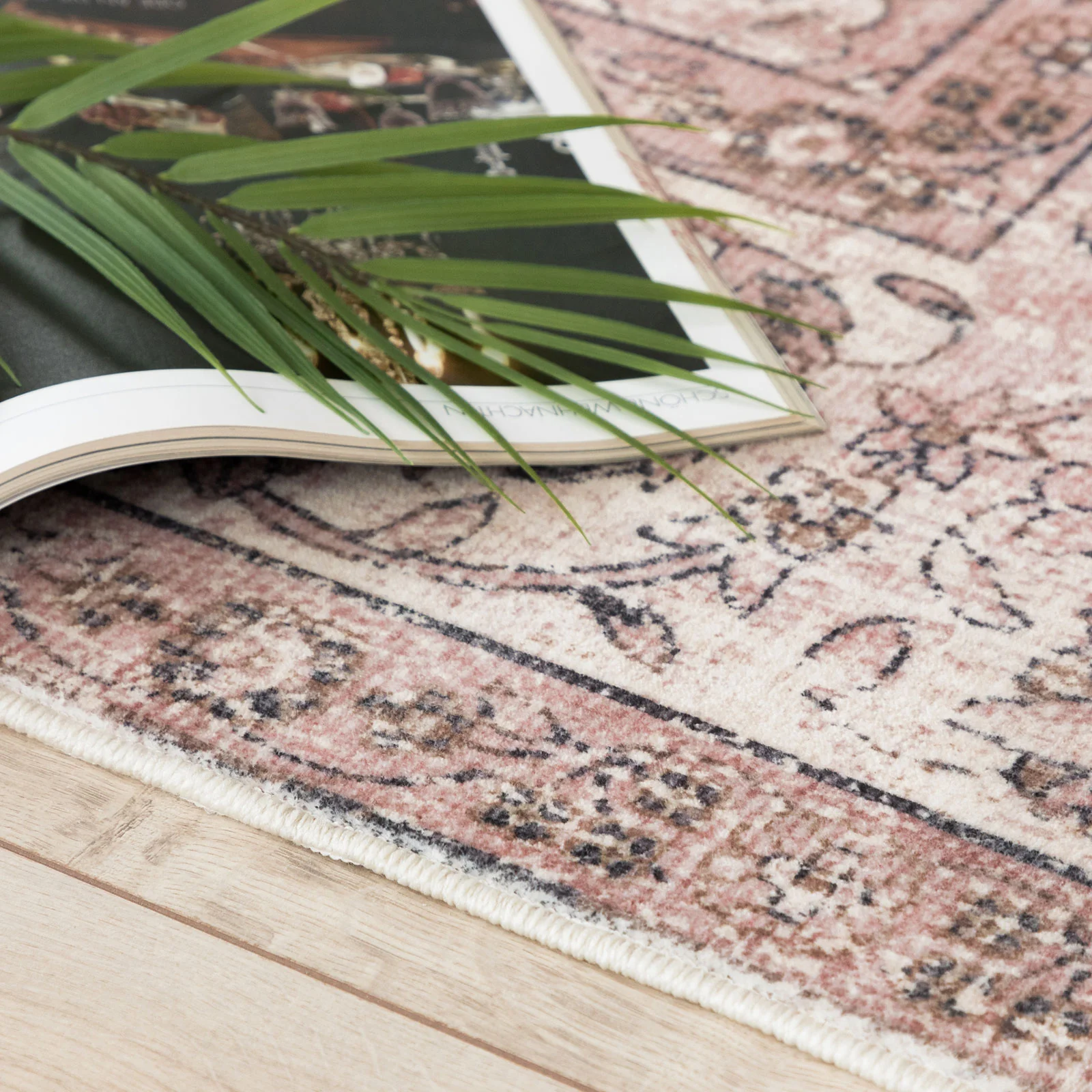 Extra Large Rug Dusty Pink Beautiful Allover Distressed High Traffic Carpet Runner Machine Washable Thicker Pile - Image 3