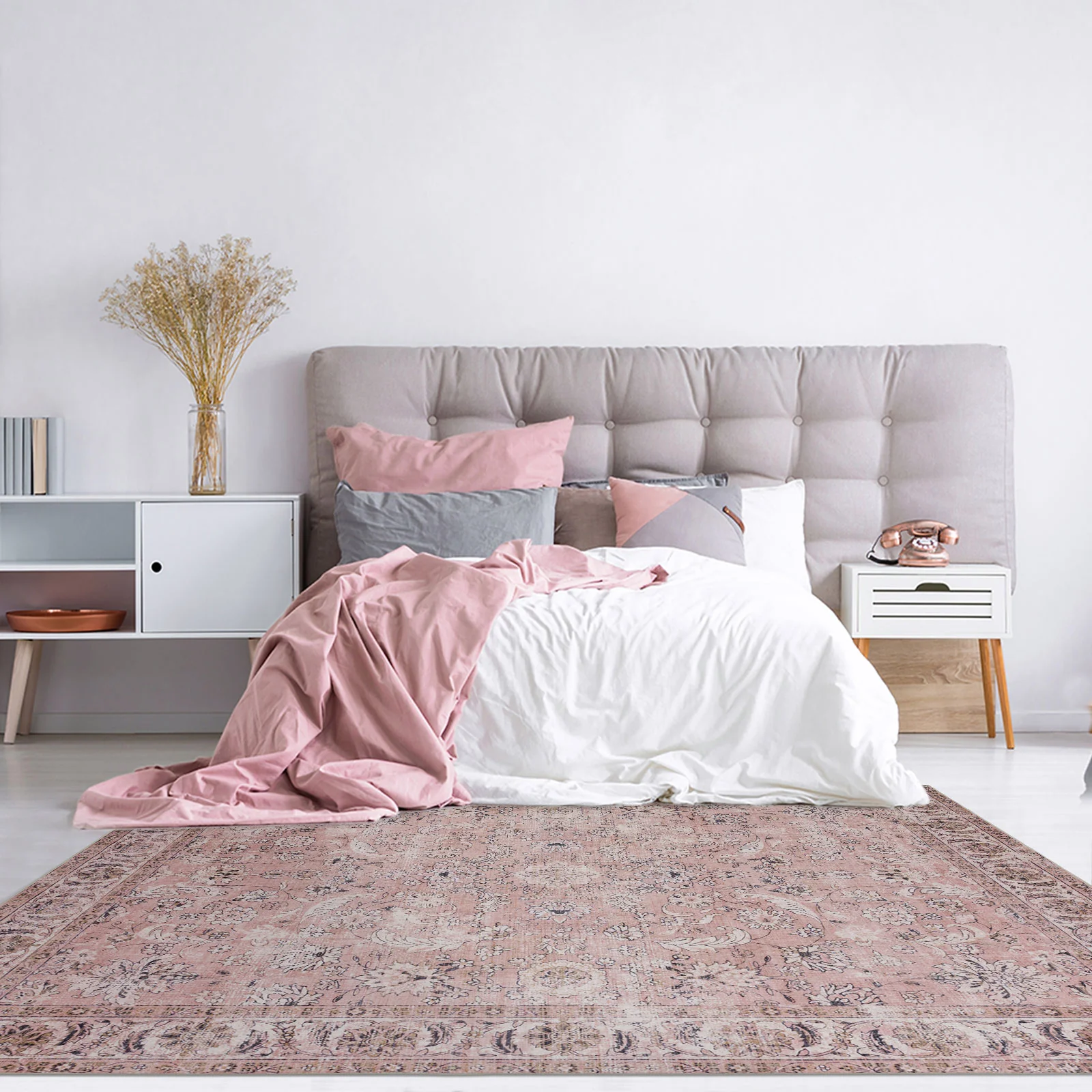 Extra Large Rug Dusty Pink Beautiful Allover Distressed High Traffic Carpet Runner Machine Washable Thicker Pile - Image 4