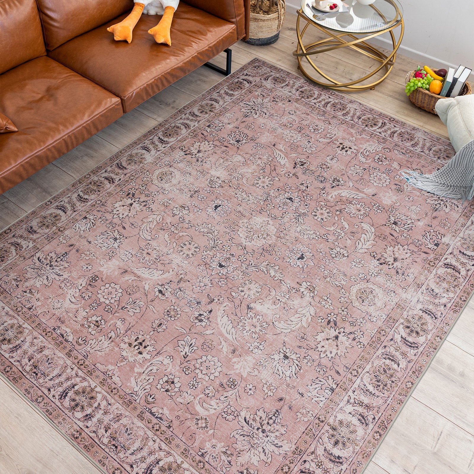 Extra Large Rug Dusty Pink Beautiful Allover Distressed High Traffic Carpet Runner Machine Washable Thicker Pile - Image 5