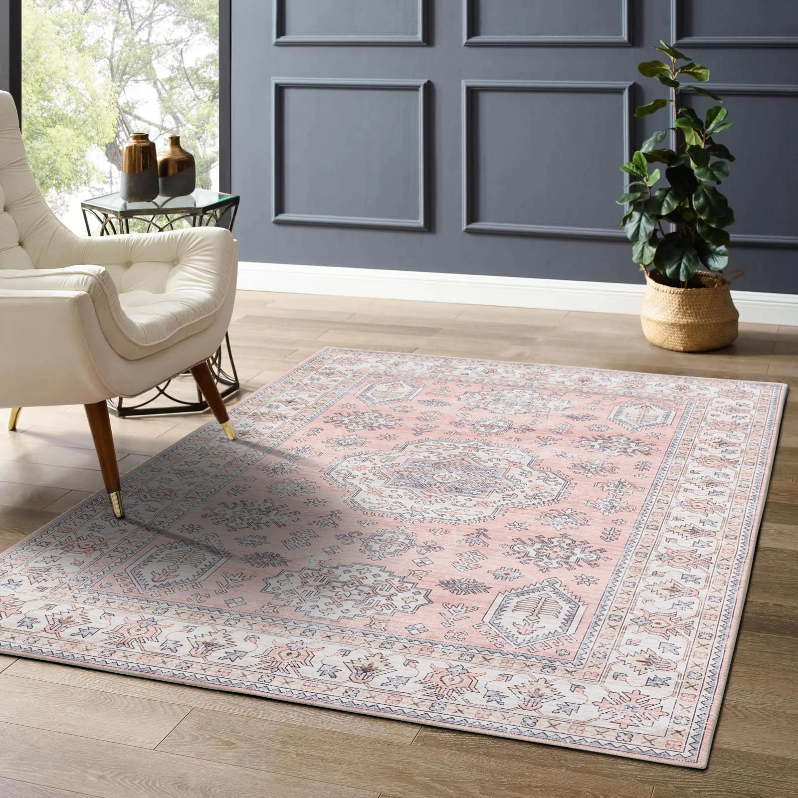 Flash Deal Extra Large Rug Pastels Pink Beautiful Tribal High Traffic Machine Washable Dense Carpet 6 Sizes - Image 5