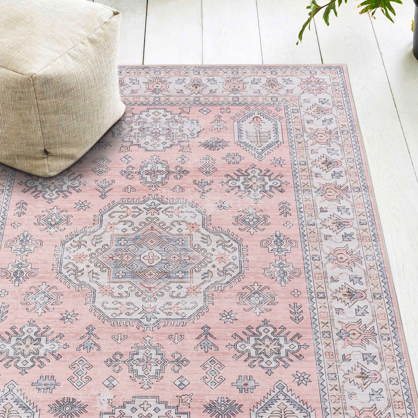 Flash Deal Extra Large Rug Pastels Pink Beautiful Tribal High Traffic Machine Washable Dense Carpet 6 Sizes - Image 6