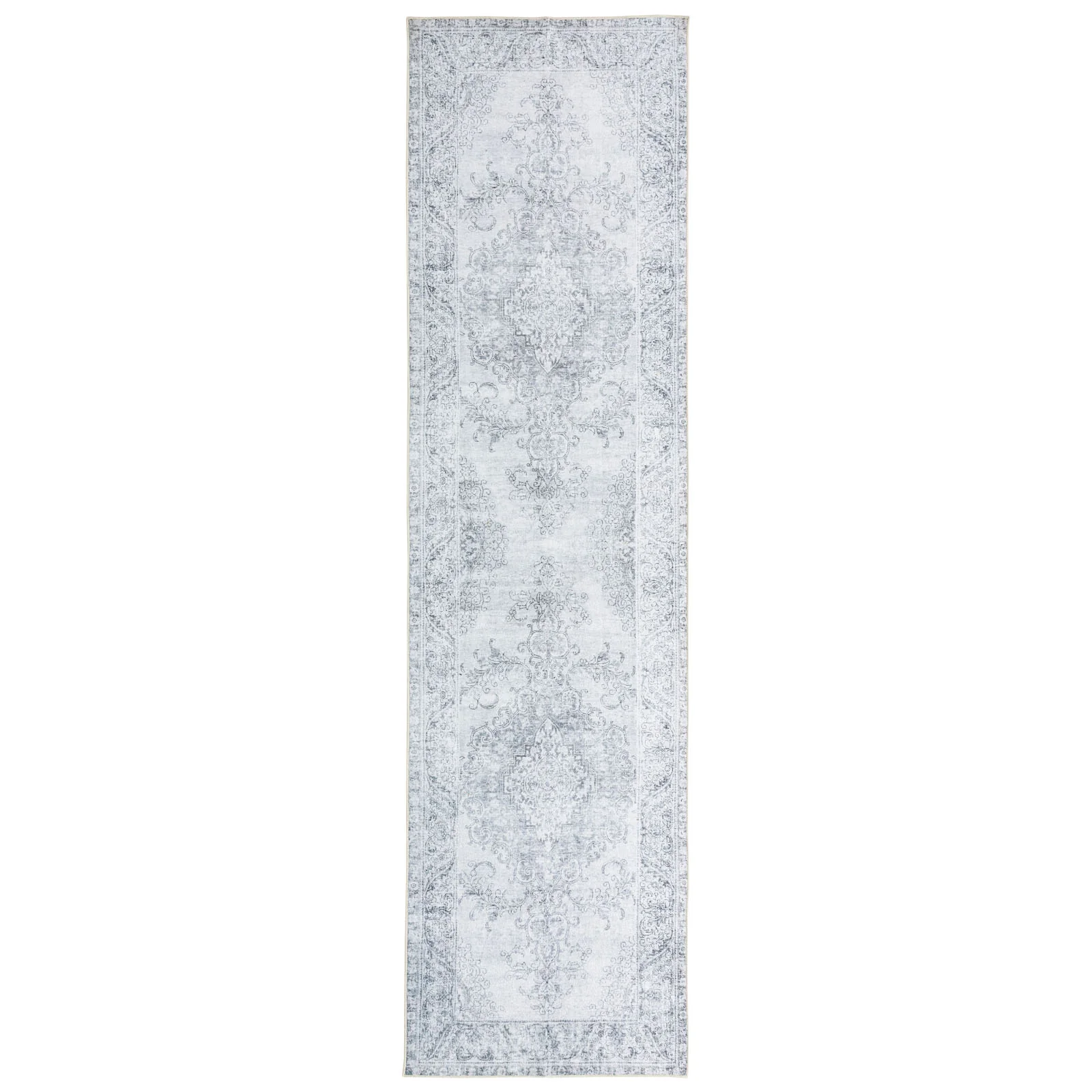 Large Rugs Light Grey Floral Distressed Medallion Carpet Machine Washable Mat Runner - Image 10