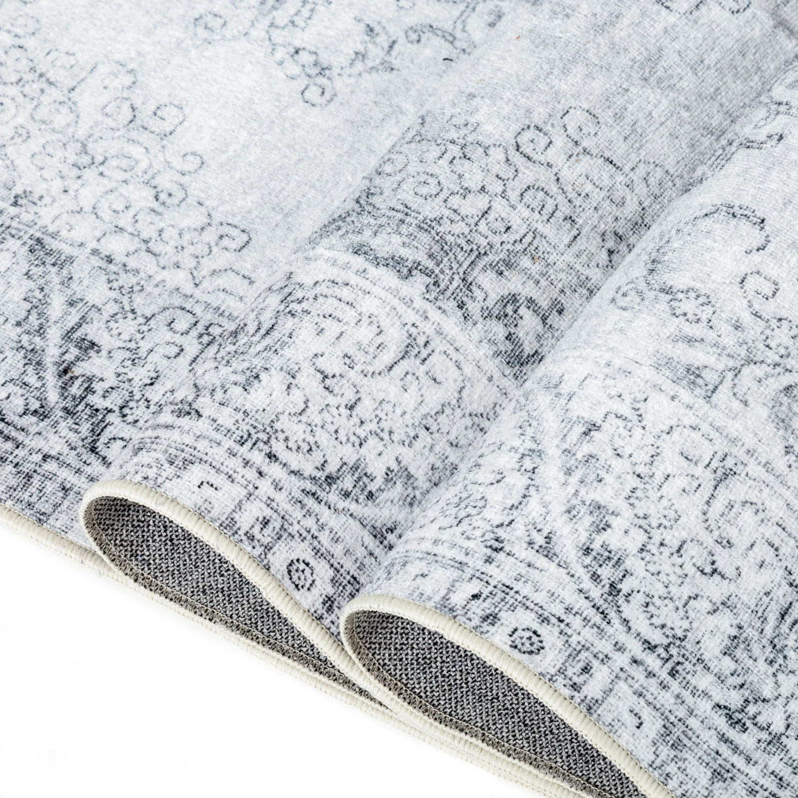 Large Rugs Light Grey Floral Distressed Medallion Carpet Machine Washable Mat Runner - Image 12