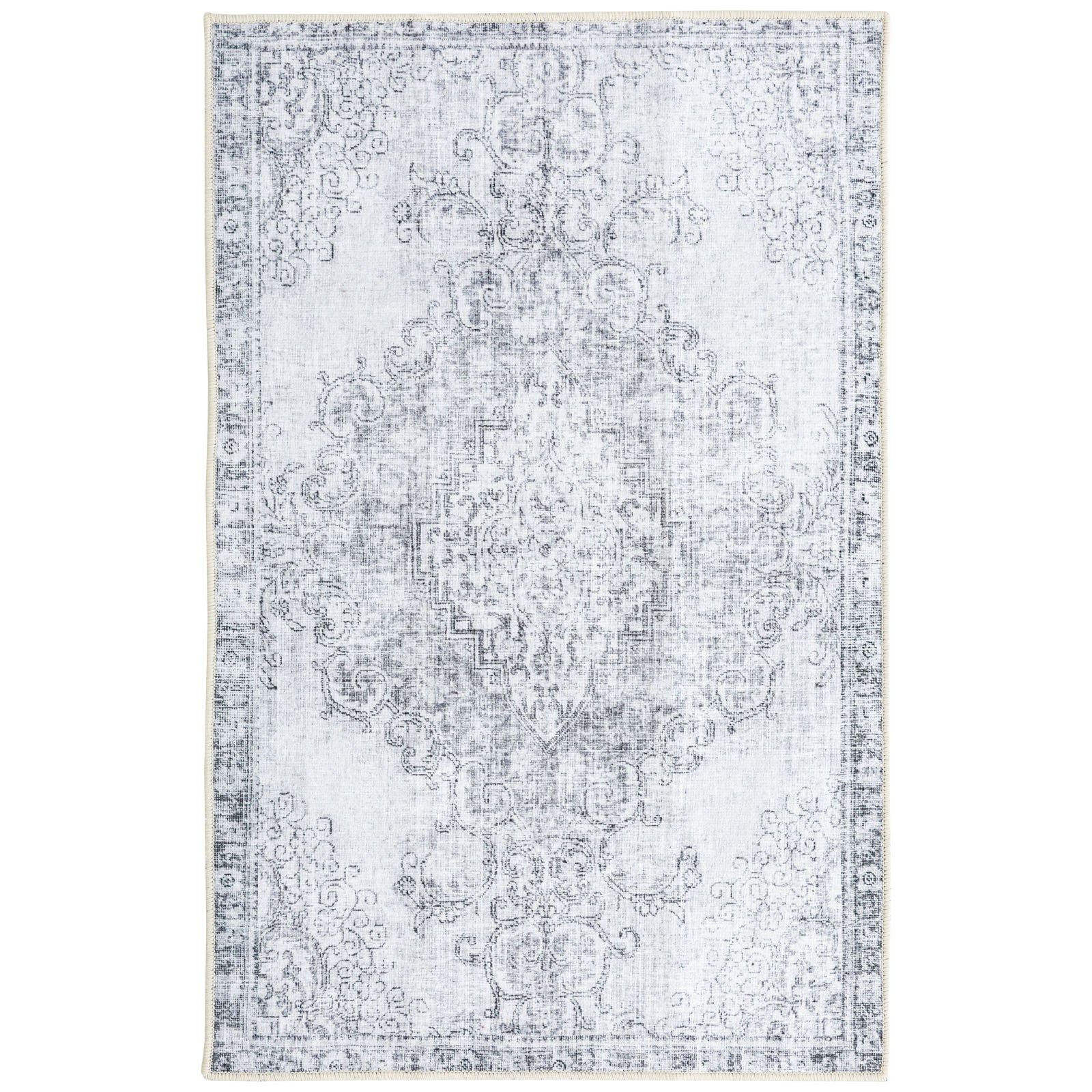 Large Rugs Light Grey Floral Distressed Medallion Carpet Machine Washable Mat Runner - Image 6