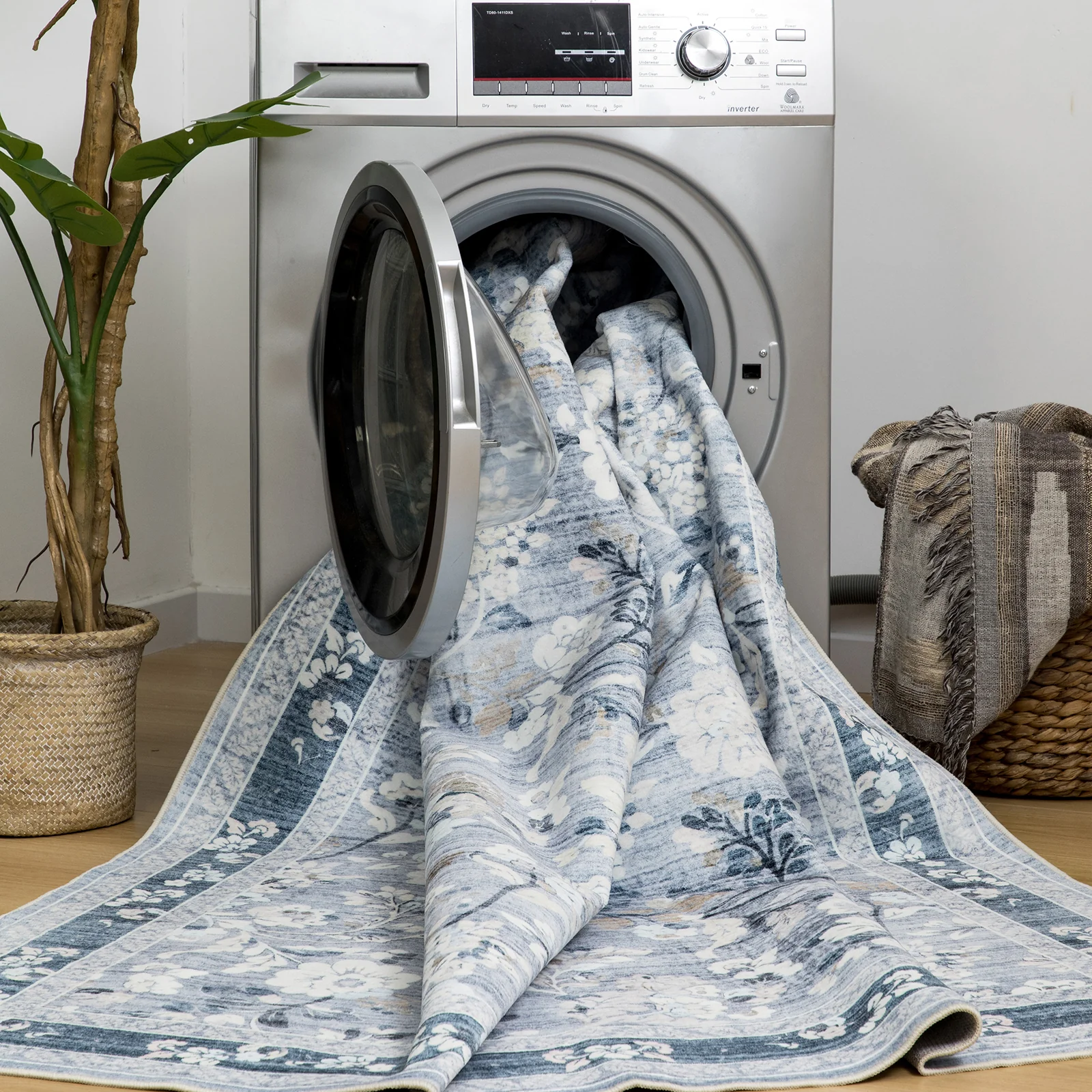 Clearance Extra Large Floor Rug Sky Blue Floral Leaves Lounges Carpet Machine Washable Tropical Mat Non Slip Soft Plush Rugs - Image 10