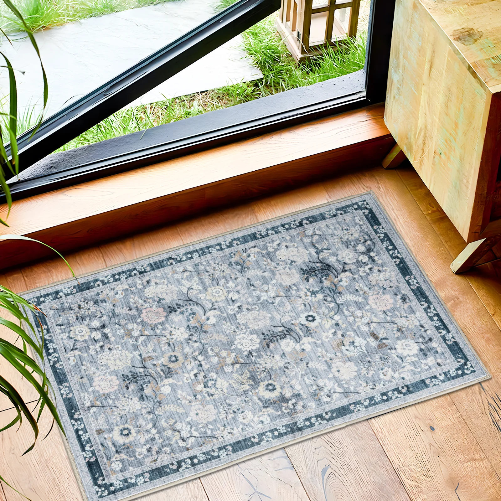 Clearance Extra Large Floor Rug Sky Blue Floral Leaves Lounges Carpet Machine Washable Tropical Mat Non Slip Soft Plush Rugs - Image 11