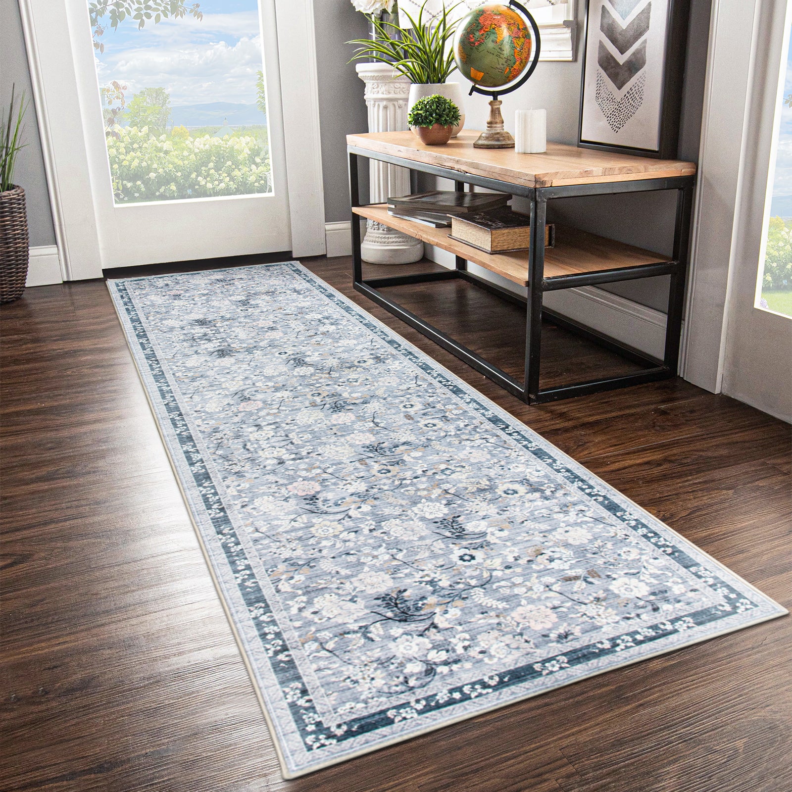 Clearance Extra Large Floor Rug Sky Blue Floral Leaves Lounges Carpet Machine Washable Tropical Mat Non Slip Soft Plush Rugs - Image 12