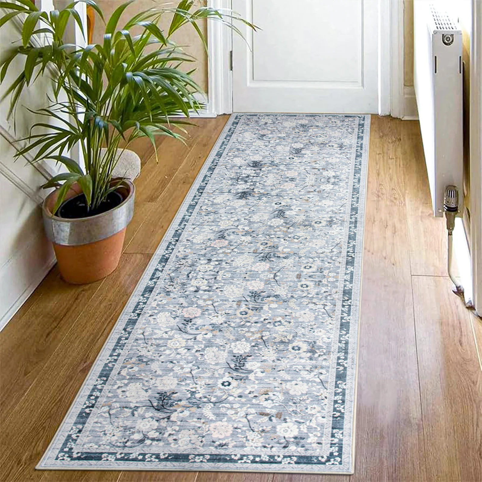 Clearance Extra Large Floor Rug Sky Blue Floral Leaves Lounges Carpet Machine Washable Tropical Mat Non Slip Soft Plush Rugs - Image 13