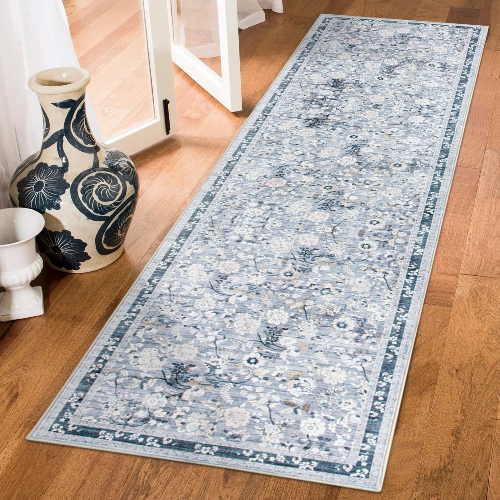 Clearance Extra Large Floor Rug Sky Blue Floral Leaves Lounges Carpet Machine Washable Tropical Mat Non Slip Soft Plush Rugs - Image 14
