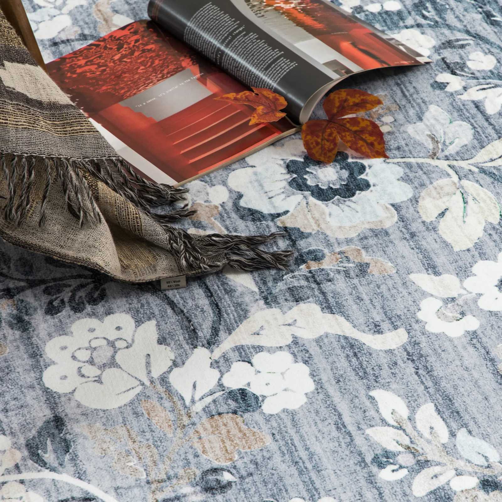 Clearance Extra Large Floor Rug Sky Blue Floral Leaves Lounges Carpet Machine Washable Tropical Mat Non Slip Soft Plush Rugs - Image 18