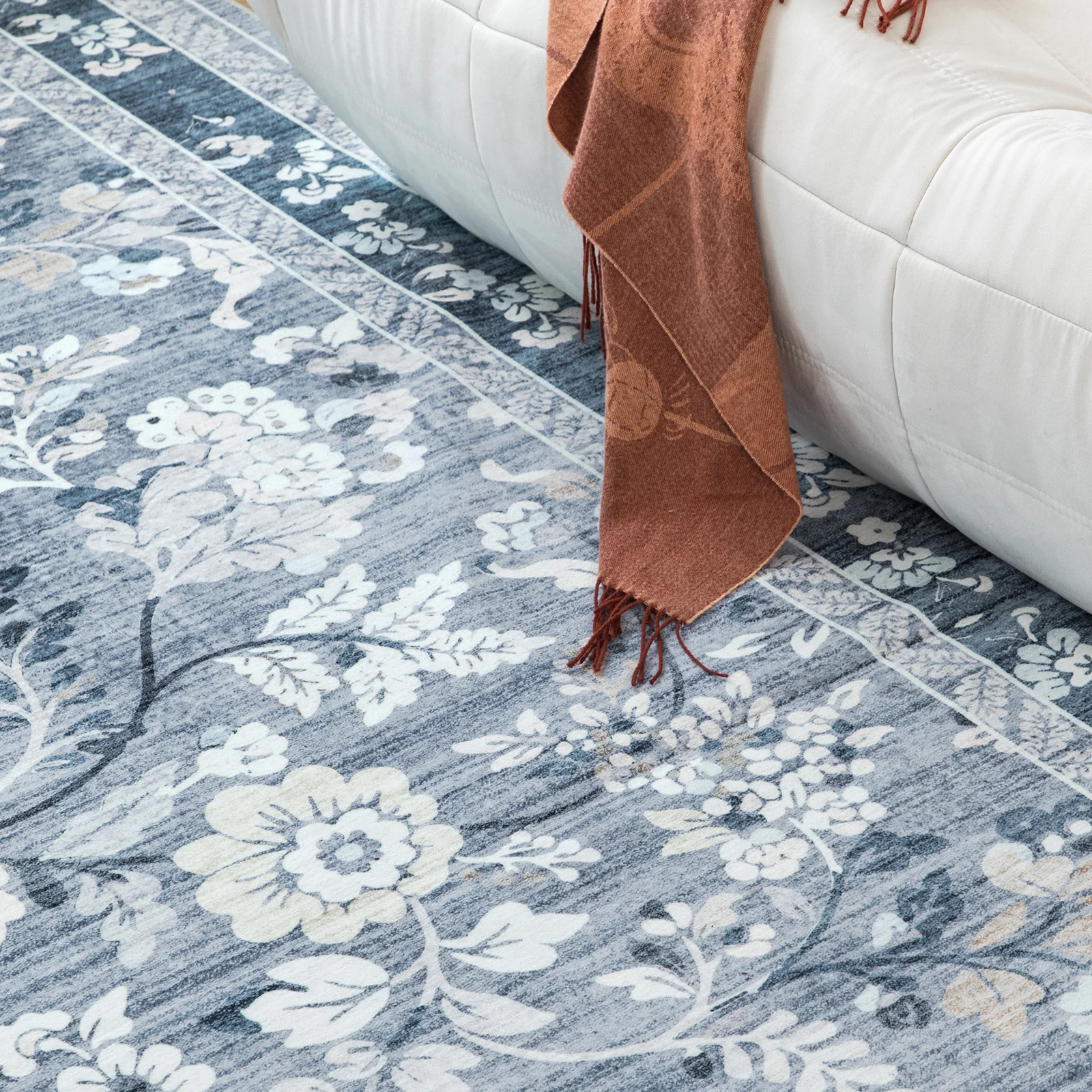 Clearance Extra Large Floor Rug Sky Blue Floral Leaves Lounges Carpet Machine Washable Tropical Mat Non Slip Soft Plush Rugs - Image 20