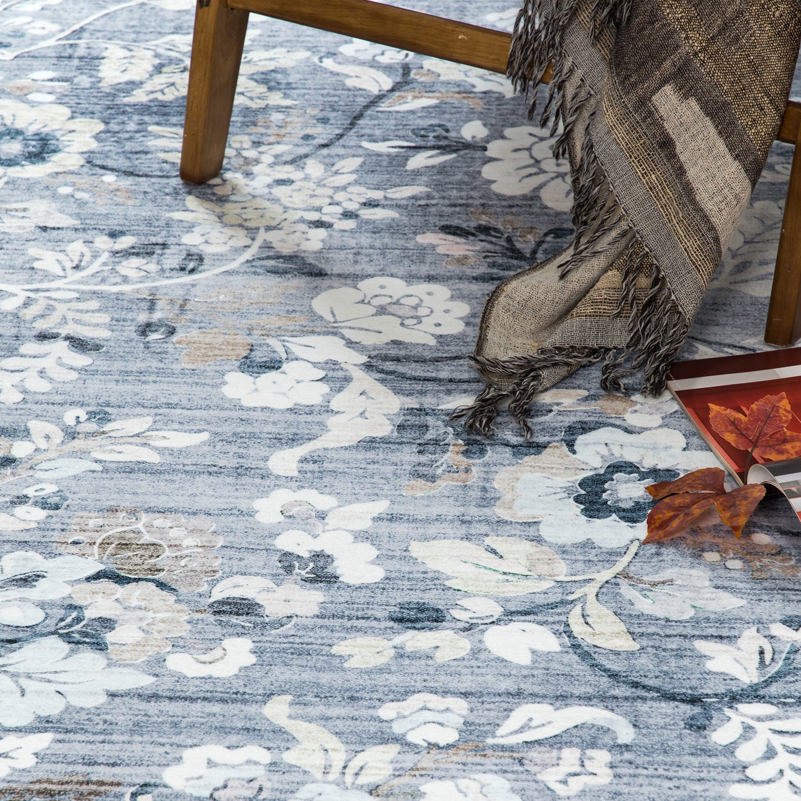 Clearance Extra Large Floor Rug Sky Blue Floral Leaves Lounges Carpet Machine Washable Tropical Mat Non Slip Soft Plush Rugs - Image 22