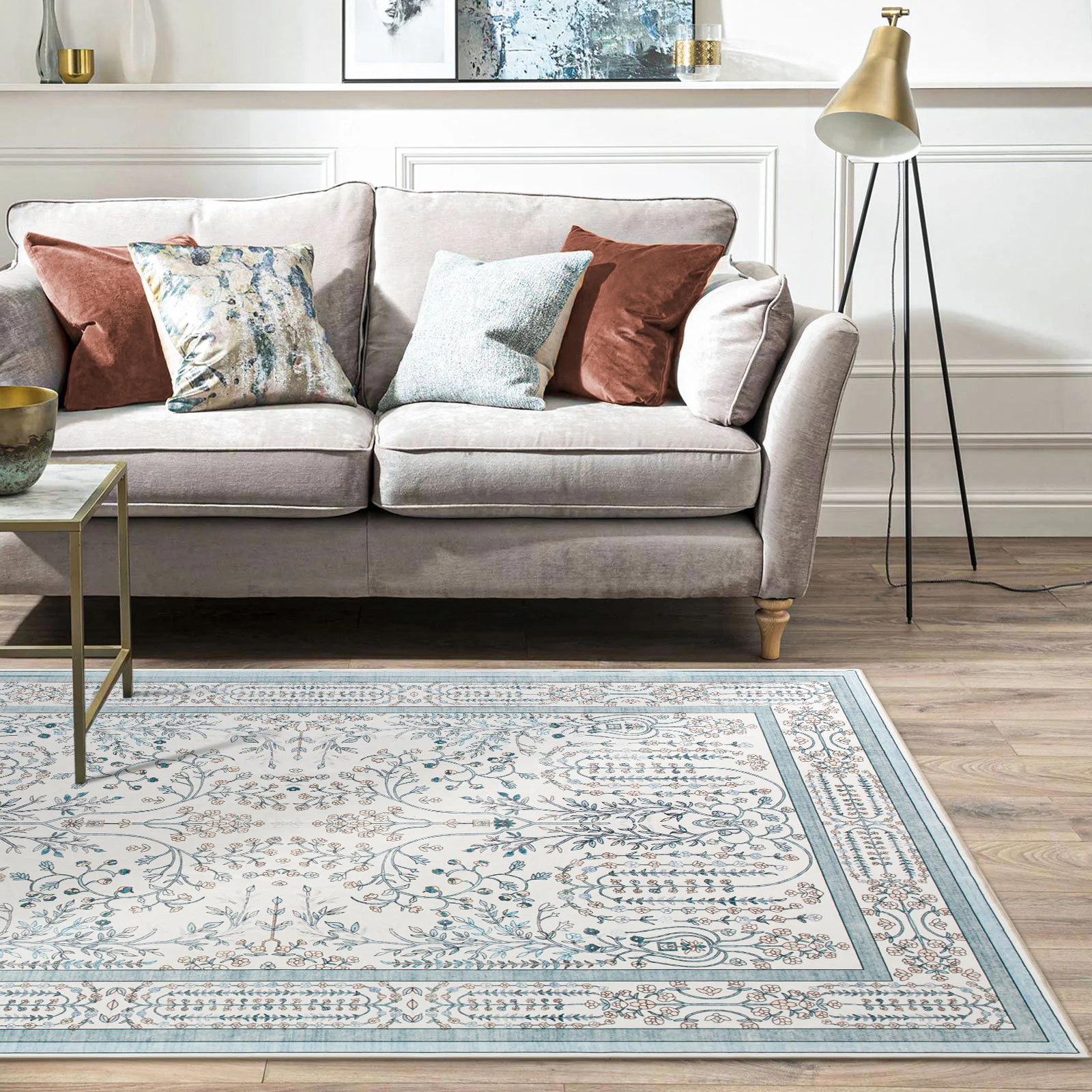 Limited Time Flash Deal Extra Large Floor Rug Sage Green Elegant Vines Machine Washable Carpet Botanical Leaf Rugs Non Slip Soft Corridor Runner - Image 3