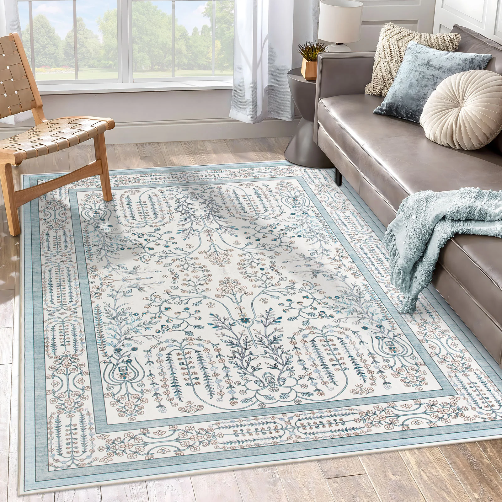 Limited Time Flash Deal Extra Large Floor Rug Sage Green Elegant Vines Machine Washable Carpet Botanical Leaf Rugs Non Slip Soft Corridor Runner - Image 9