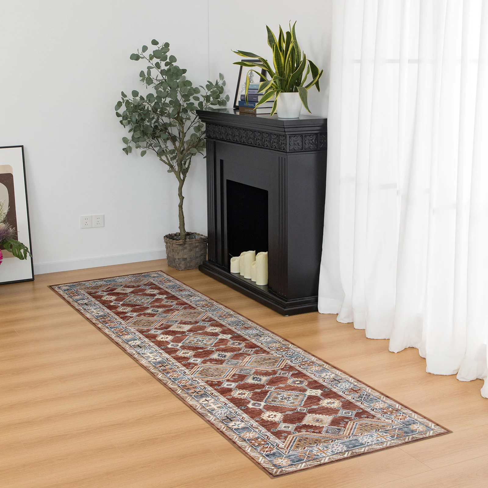 Rust Red Hallway Runner Beautiful Plush Traditional Carpet Mat Washable Rug 80x300cm - Image 5