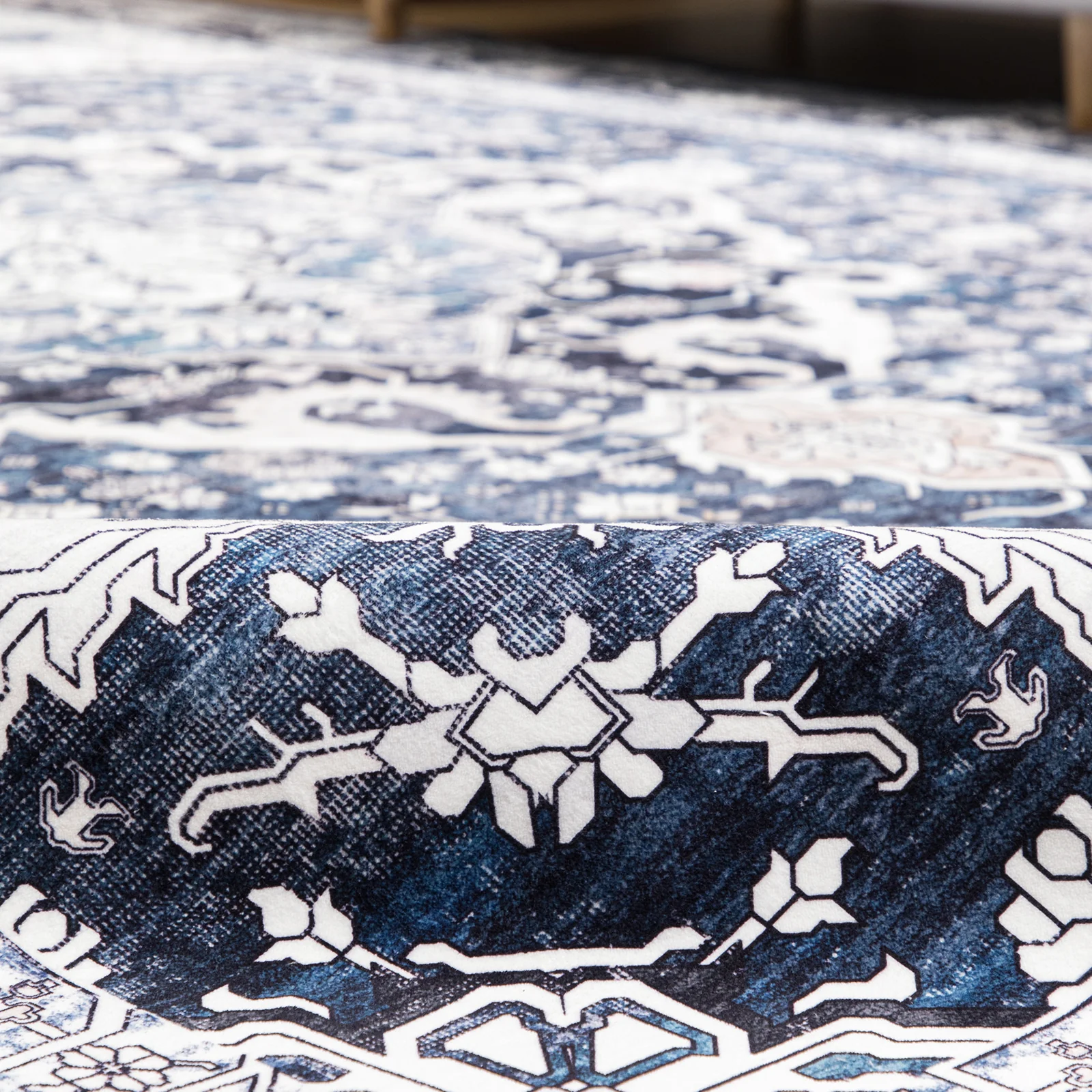 Navy Blue Hallway Runner Beautiful Retro Carpet Machine Washable Mat 80x300cm - Image 5
