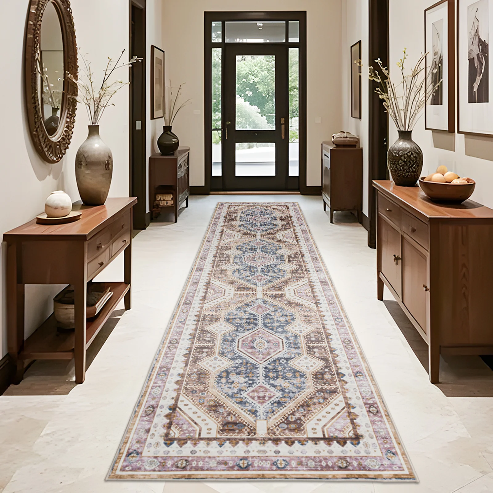 Orange Hallway Runner Beautiful Diamond Retro Carpet Washable Mat 80x300cm - Image 2