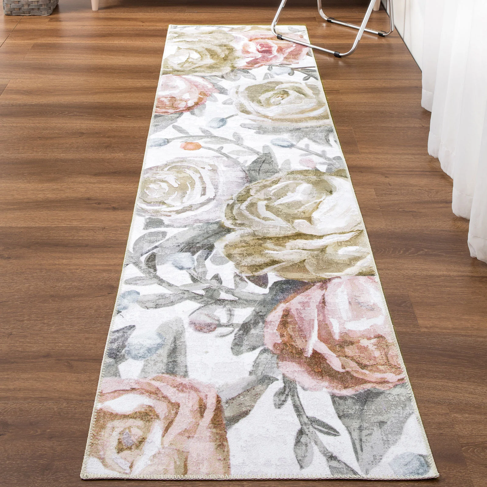 Rose Pastel Pink Hallway Runner Non Slip Corridor Rug Washable Mat 80x300cm - Image 6