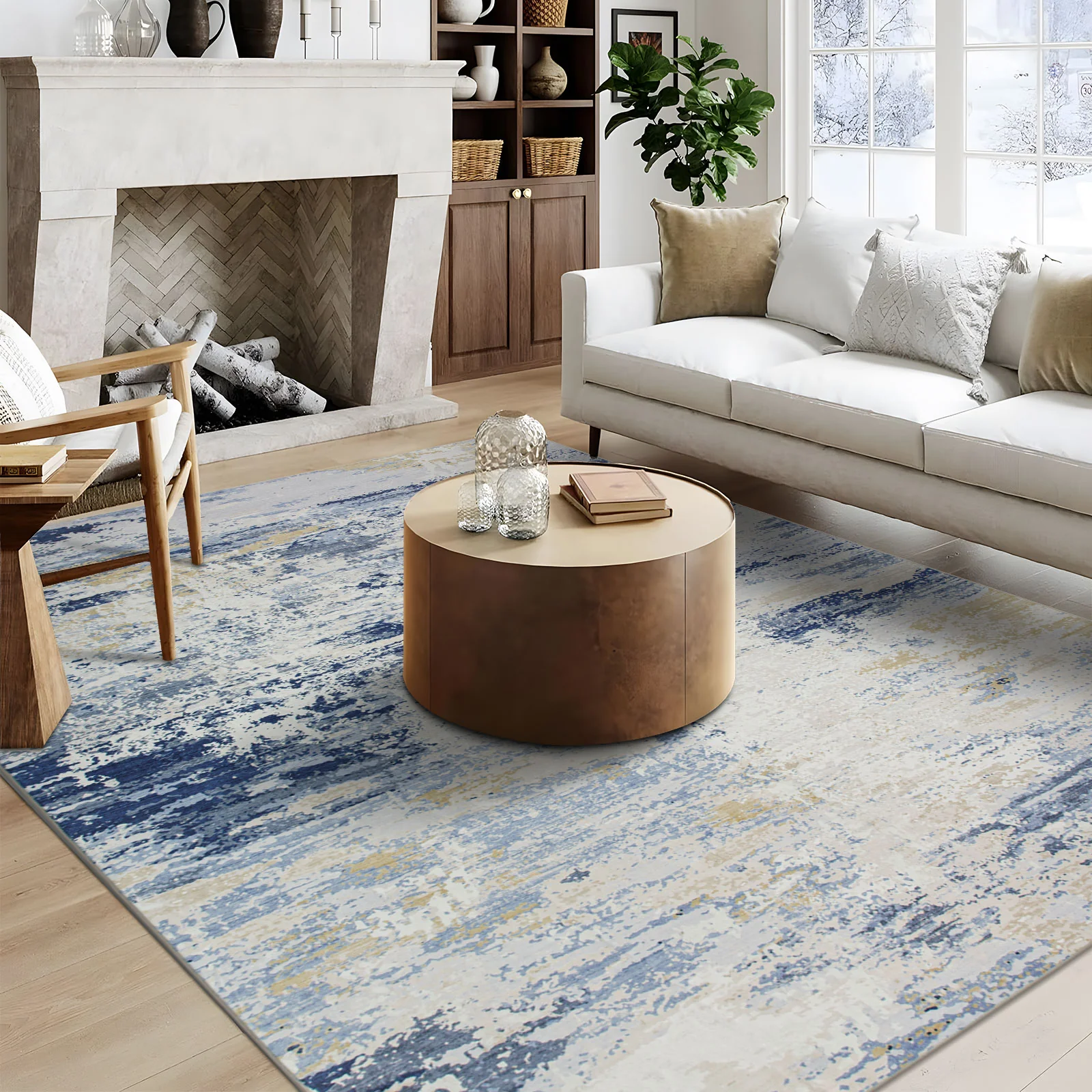 Extra Large Rug Blue Ivory Beige Plush Soft Abstract Carpet Hallway Runner Machine Washable Mat - Image 16