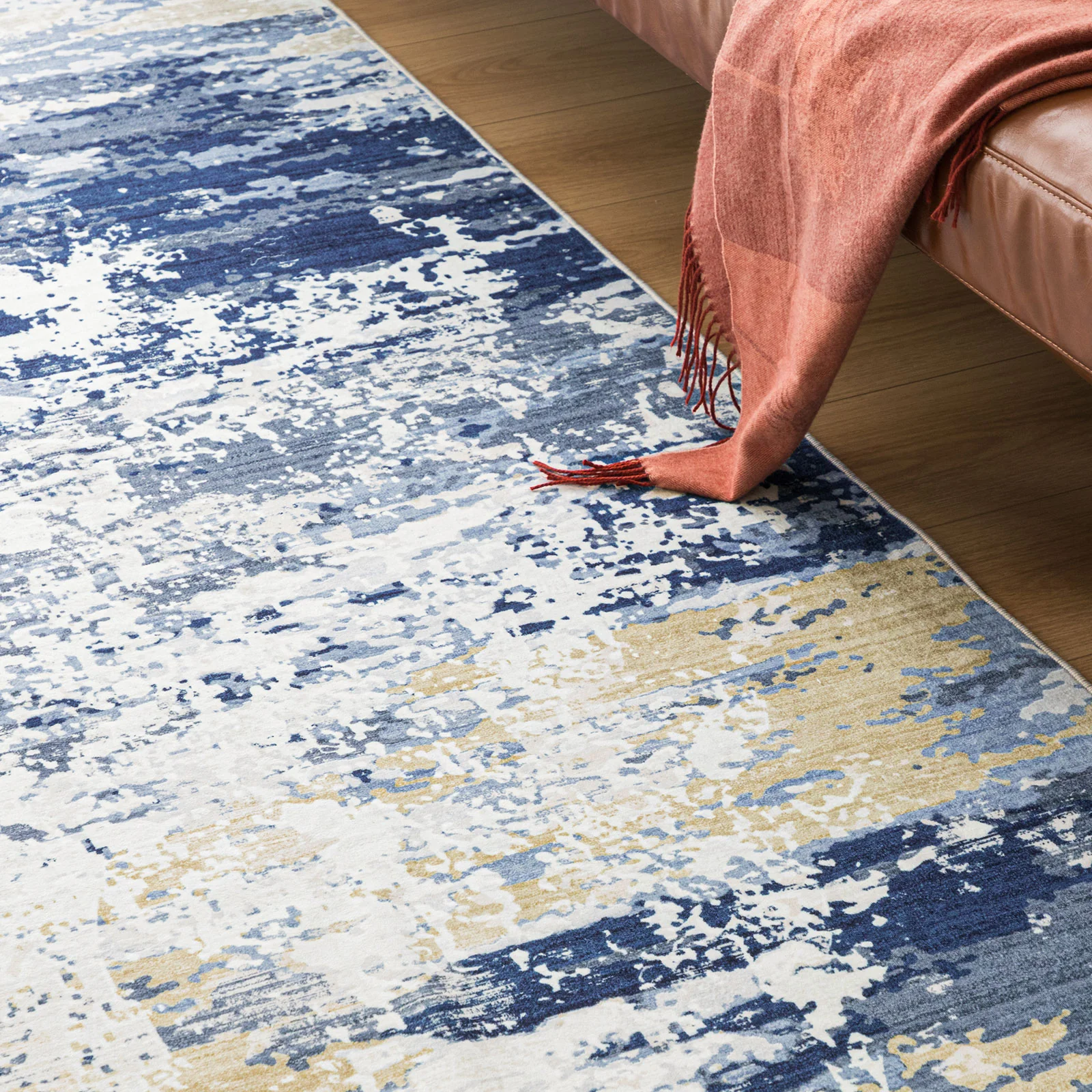 Extra Large Rug Blue Ivory Beige Plush Soft Abstract Carpet Hallway Runner Machine Washable Mat - Image 23