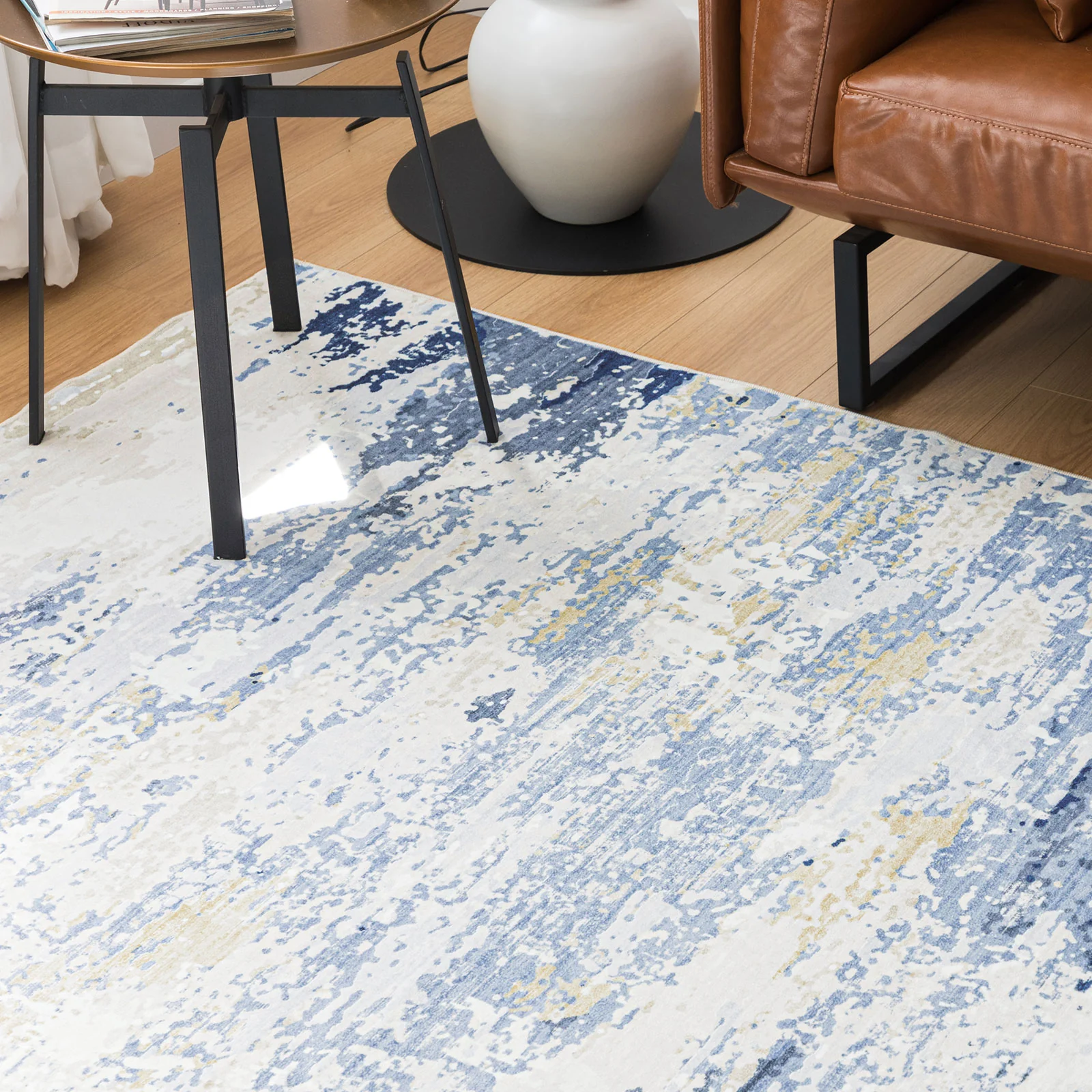 Extra Large Rug Blue Ivory Beige Plush Soft Abstract Carpet Hallway Runner Machine Washable Mat - Image 24