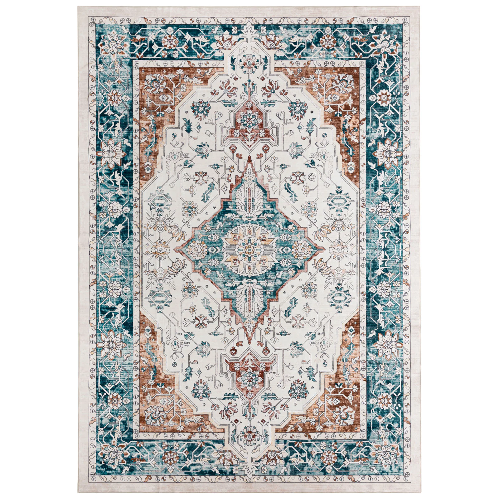Clearance Extra Large Rug Teal Blue Rust Beautiful Retro Lounges Carpet Machine Washable Mat - Image 4