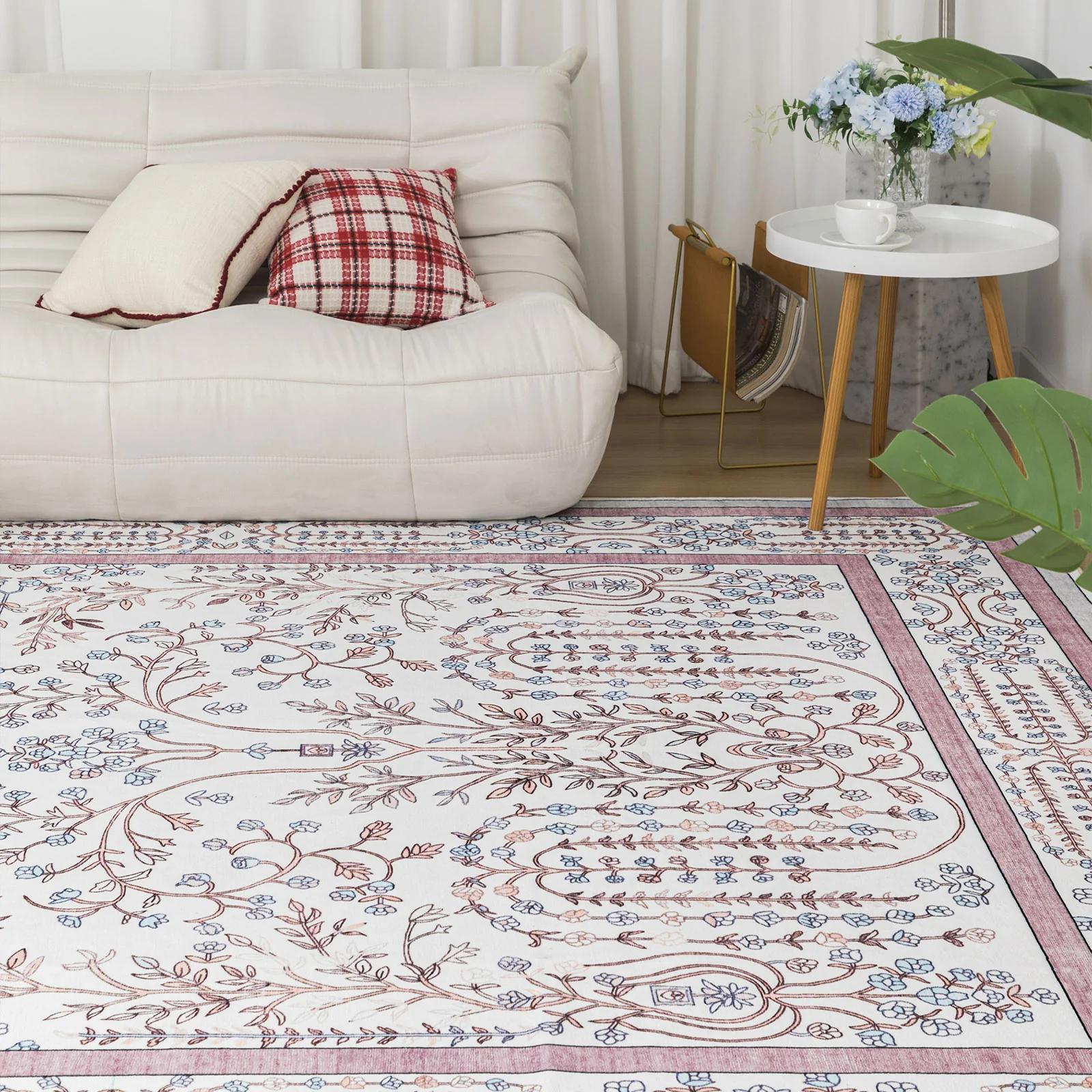 Extra Large Floor Rug Dusty Rose Pink Beautiful Vines Machine Washable Carpet Non Slip Soft Hallway Rug - Image 6