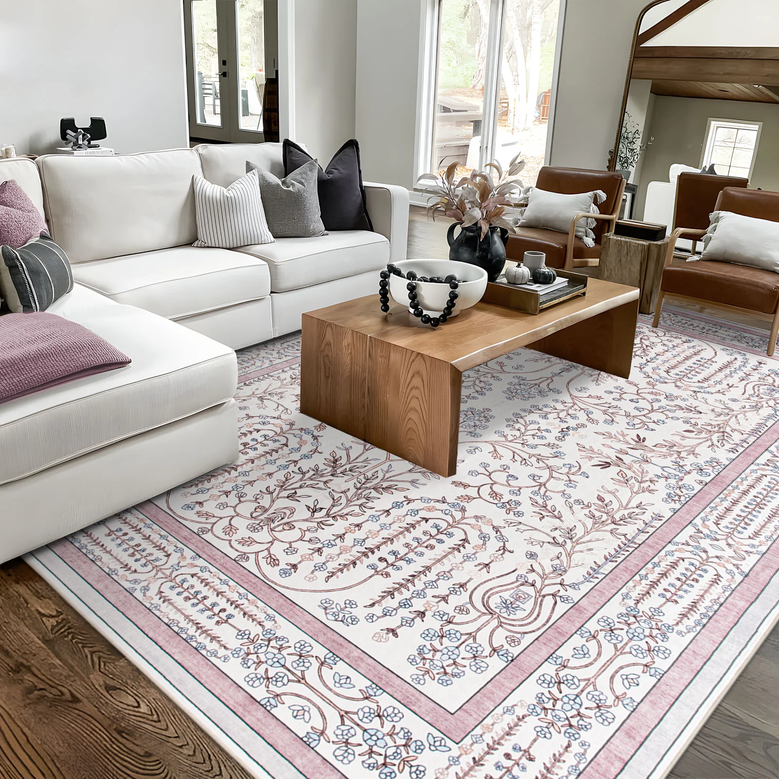 Extra Large Floor Rug Dusty Rose Pink Beautiful Vines Machine Washable Carpet Non Slip Soft Hallway Rug - Image 8
