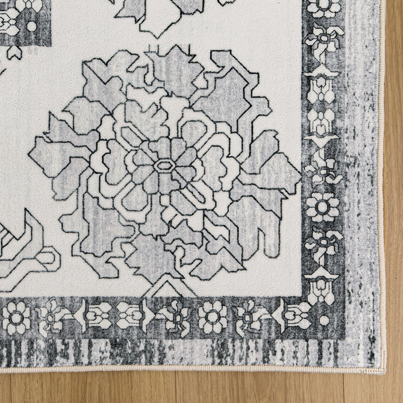 Silver Grey Hallway Runner Neutral Scandinavian Distressed Rug 80x300cm - Image 3