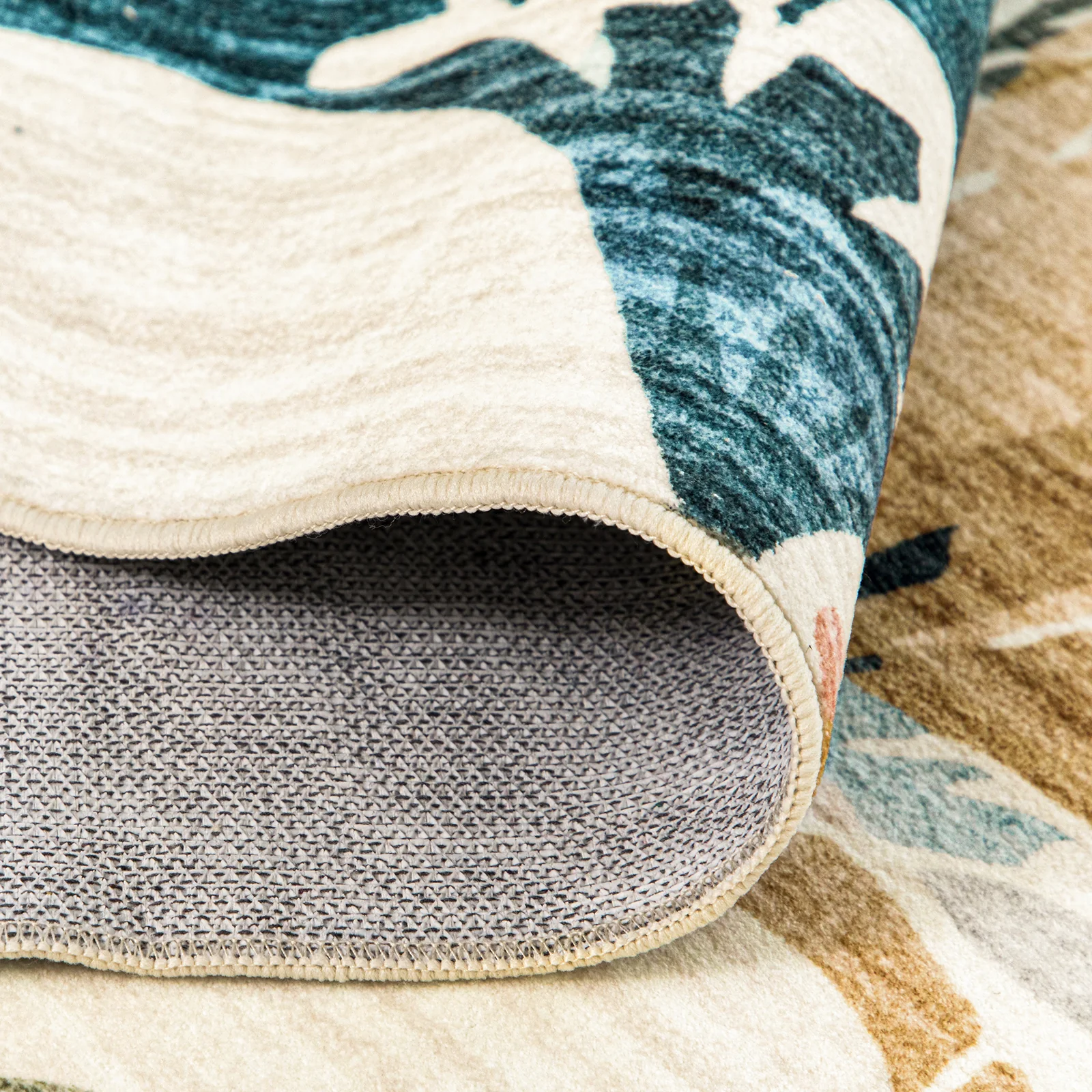 Tropical Hallway Runner Beige Teal Washable Carpet Non Slip Corridor Mat 80x300 - Image 8